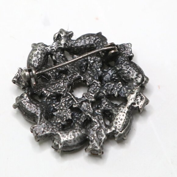 Vintage Black Faceted Gem Flower Brooch Jewels Retro Metal Floral Pin Jewelry - Picture 4 of 6